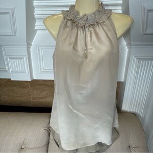 Bg: Banana Republic sleeveless tan Key hole Ruffle Neck Tank blouse Sz S